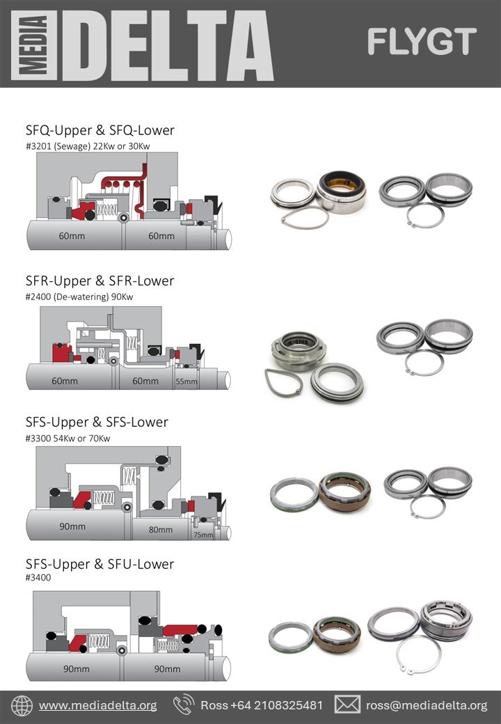 Selos mecânicos de substituição superior e inferior Xylem/Flygt 3300 54Kw ou 70 Kw